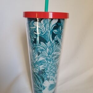 Starbucks Blue Tropical Rainforest Floral Venti Cold Cup Tumbler 24oz has bruise